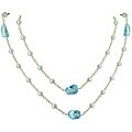 14k Yellow Gold Blue Topaz and Pearl Necklace (3.4 mm)