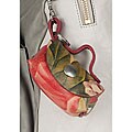 Italian Leather Red/ Flowers Printed Key Fob