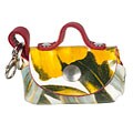 Italian Leather Yellow/ Tulips Printed Key Fob