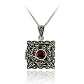 Glitzy Rocks Sterling Silver Garnet and Marcasite Square Locket Necklace
