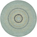 Handmade Deco Explosions Light Blue/ Multi Wool Rug (6' Round)