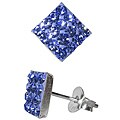 Sterling Silver Light Blue Crystal Square Stud Earrings