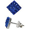 Sterling Silver Blue Crystal Square Stud Earrings