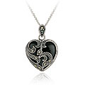 Sterling Silver Onyx and Marcasite Heart Necklace