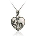 Sterling Silver Mother of Pearl and Marcasite Heart Necklace