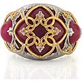 Michael Valitutti Palladium Silver/ 18k Vermeil Red Jade and Sapphire Ring