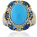 Michael Valitutti Sterling Silver Two-tone Turquoise/ Blue Topaz Ring