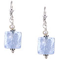 Charming Life Silver Pearl Light Blue Square Earrings (3.5 mm)