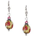 Charming Life Sterling Silver Gold with Pink Roses Glass Earrings