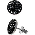 Sterling Silver Jet Black Crystal Flat Round Stud Earrings