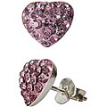 Sterling Silver Light Purple Crystal Heart-shaped Stud Earrings
