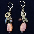 Wood and Amber Glass Bead Drop Earrings (India)