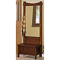 Oak Finish Hallway Bench with Mirror