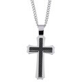 Stainless Steel Carbon Fiber Two-tone Cross Necklace