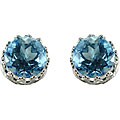 Sterling Silver Crown-set Round Blue Topaz Stud Earrings