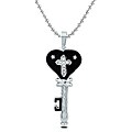 Stainless Steel Cubic Zirconia Black Resin Heart Key Necklace
