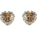Sterling Silver Champagne Cubic Zirconia Heart-shaped Stud Earrings