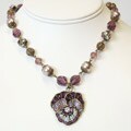 Sweet Romance Burnished Bronze Jeweled Pansy Flower Necklace