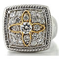 Michael Valitutti Palladium/ Silver/ 14k Gold Cubic Zirconia Flower Ring