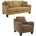Encore 2-piece Wheat Fabric Sofa and Houndstooth Fabric Chair Set