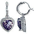 Silver Created Amethyst and 1/10ct TDW Diamond Heart Earrings (J-K, I3)