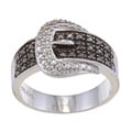 Sterling Silver Black Diamond Accent Buckle Ring