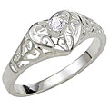 Simon Frank 14k White Gold Overlay CZ Spanish Lace Heart Ring