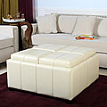 Dartmouth Four Sectioned Cream Bonded Leather Cube Storage Ottoman