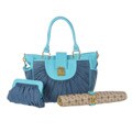Mia Belle Baby Denim and Turquoise Diaper Bag Set