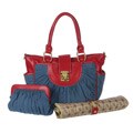 Mia Belle Baby Denim and Cherry Red Diaper Bag