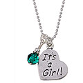 Charming Life Silver 'It's a Girl' May Birthstone Crystal Necklace