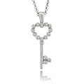 Sterling Silver Diamond Accent Heart Key Necklace (J-K, I3)