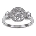 Sterling Silver Diamond Accent Vintage Milligrain Circle Ring