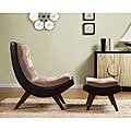 Albury Two-tone Peat Velvet Faux Leather Chair with Ottoman