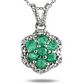 Sterling Silver Emerald and Diamond Cluster Necklace (H-I,I2-I3)