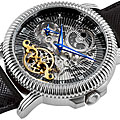 Akribos XXIV Men's Automatic Dual Time Skeleton Round Strap Watch
