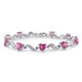 Sterling Silver Created Pink Sapphire and Diamond Accent Bracelet