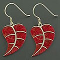 Sterling Silver Red Sea Coral Leaf Dangle Earrings (Indonesia)
