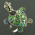 Sterling Silver Rainbow Abalone Turtle Ring (Indonesia)