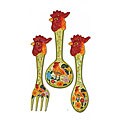 Morning Rooster Hand-painted Large 3-piece Wall-hanging Utensil Set