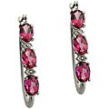 10k White Gold Oval-cut Pink Topaz and Diamond Hoop Earrings