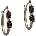 10k Yellow Gold Oval-cut Garnet and Diamond Hoop Earrings