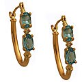 10k Yellow Gold Oval-cut Blue Topaz and Diamond Hoop Earrings