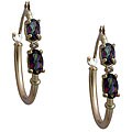 10k Yellow Gold Mystic Green Topaz and Diamond Hoop Earrings