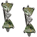 10k White Gold Trillion-cut Green Amethyst and Cubic Zironia Hoop Earrings