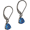 10k White Gold Blue Topaz Trillion Leverback Earrings