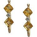 10k Yellow Gold Cushion-cut Citrine and Cubic Zirconia Hoop Earrings