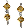 10k White Gold Cushion-cut Citrine and Cubic Zirconia Hoop Earrings