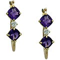 10k Yellow Gold Cushion-cut Amethyst and Cubic Zirconia Hoop Earrings