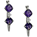 10k White Gold Cushion-cut Amethyst and Cubic Zirconia Hoop Earrings